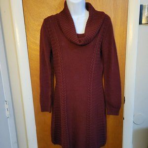 BCX Cowl Neck Burgundy Knitted Cable Sweater Dress